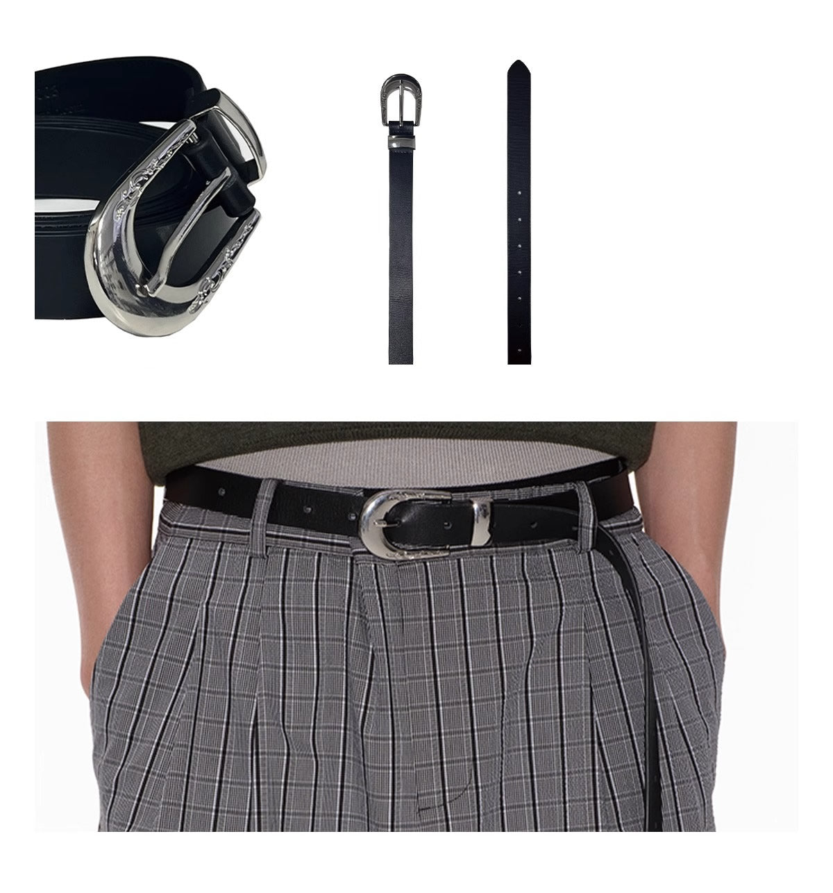 Extended Embossed Cowhide Silver Buckle Leather Belt [ID:0528BE]