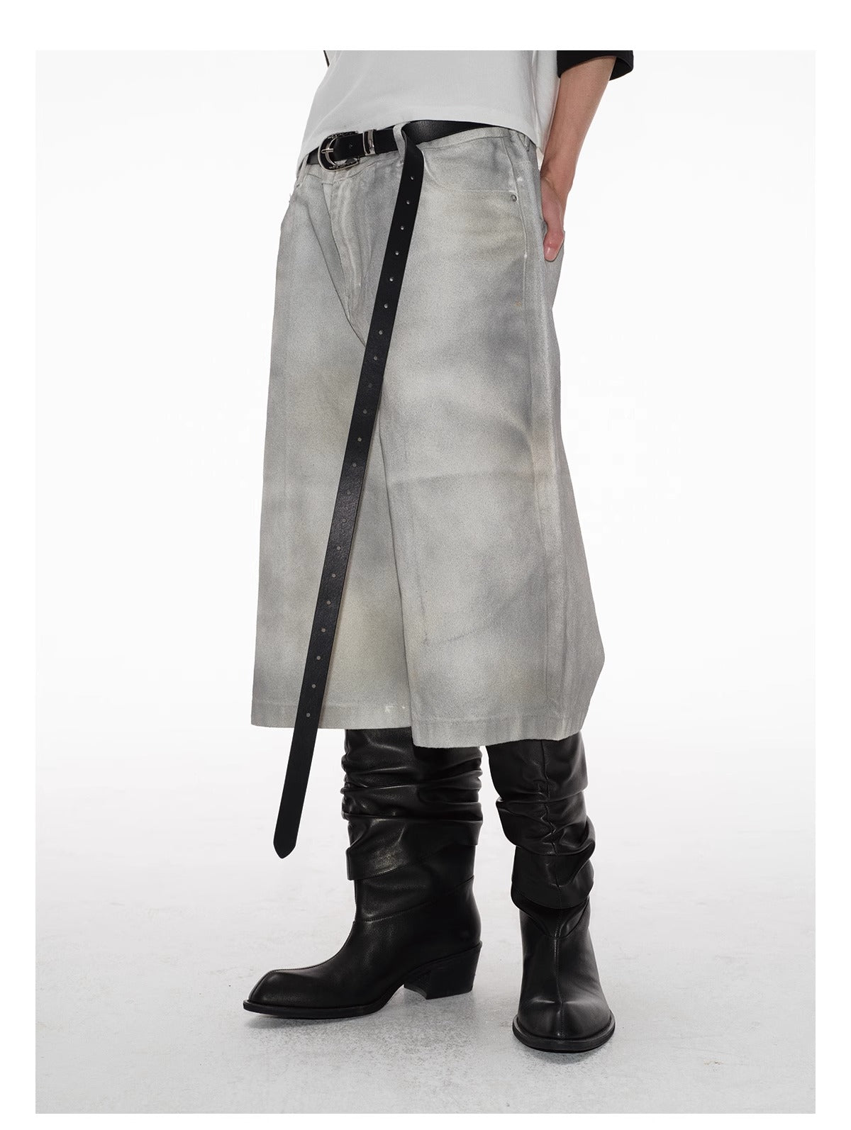 Extended Embossed Cowhide Silver Buckle Leather Belt [ID:0528BE]