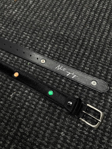 Gemstone Haircalf Aged Silver Buckle Leather Belt [ID:0529BE]