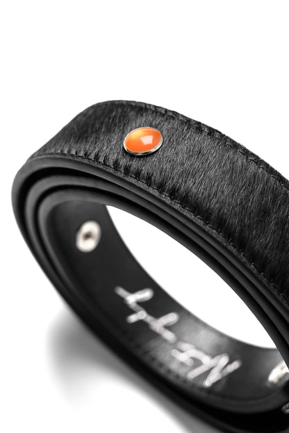 Gemstone Haircalf Aged Silver Buckle Leather Belt [ID:0529BE]