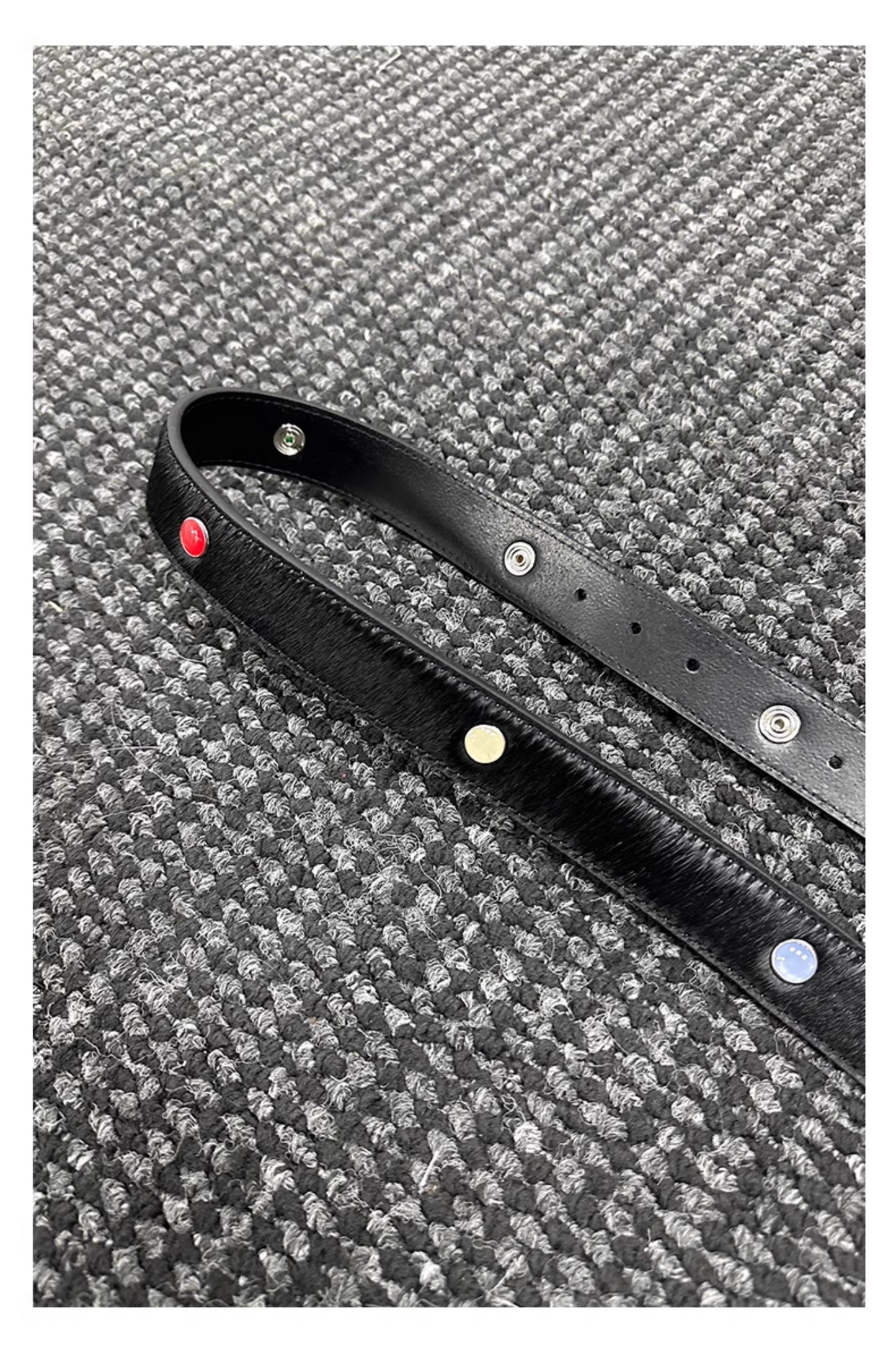 Gemstone Haircalf Aged Silver Buckle Leather Belt [ID:0529BE]