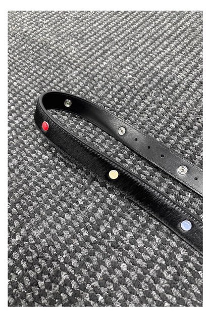 Gemstone Haircalf Aged Silver Buckle Leather Belt [ID:0529BE]