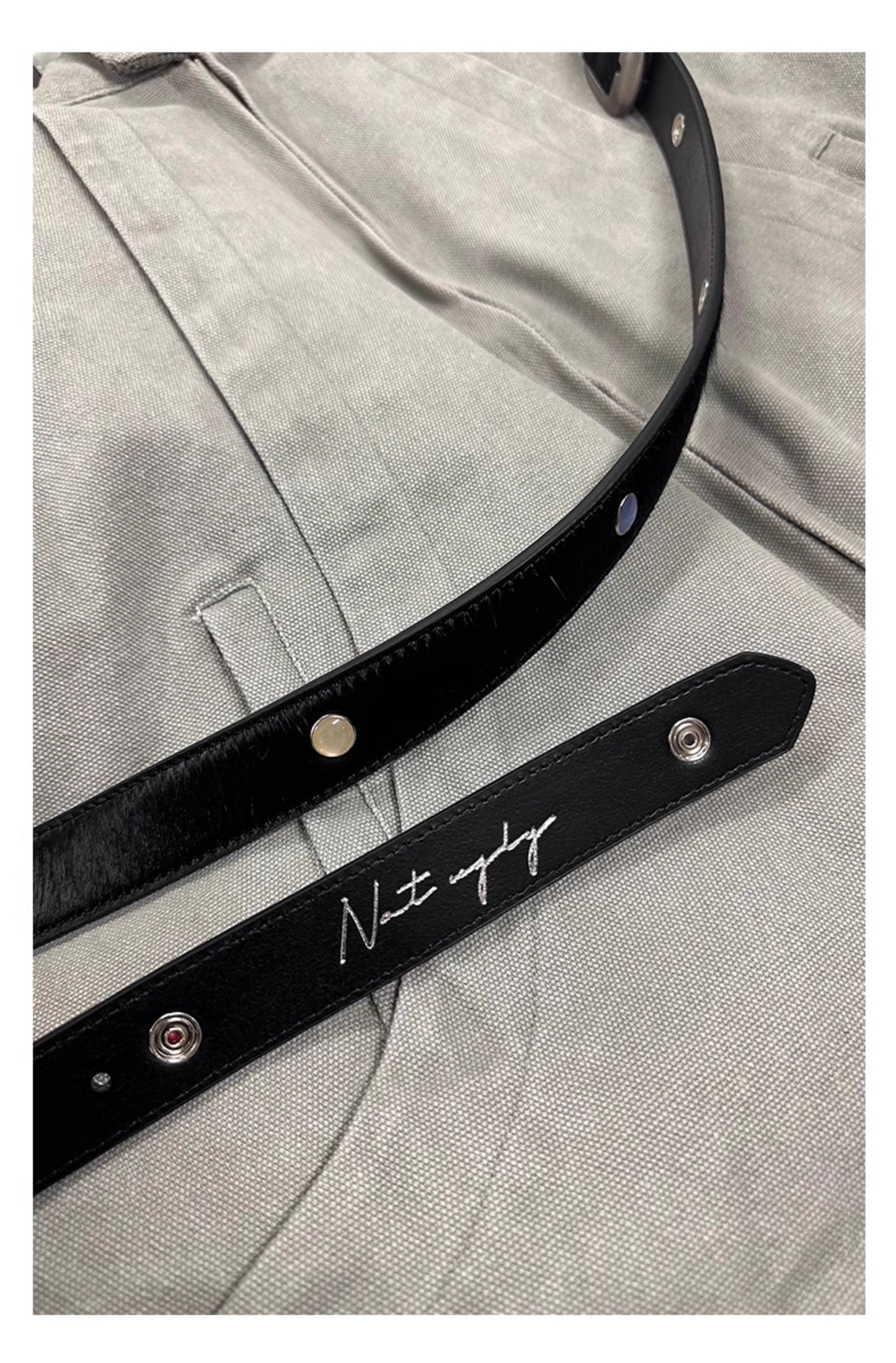 Gemstone Haircalf Aged Silver Buckle Leather Belt [ID:0529BE]