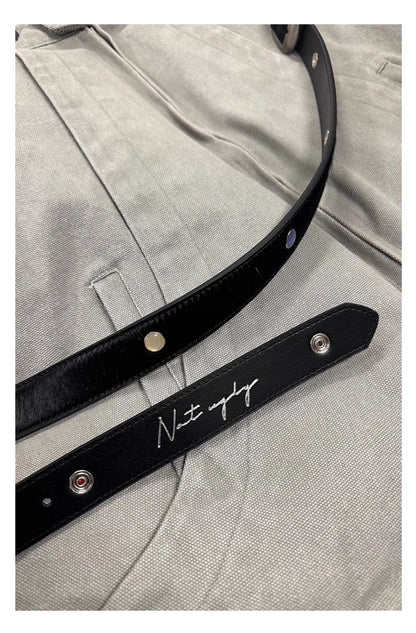 Gemstone Haircalf Aged Silver Buckle Leather Belt [ID:0529BE]