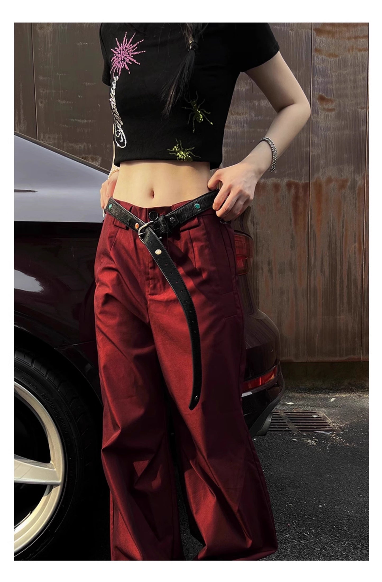 Gemstone Haircalf Aged Silver Buckle Leather Belt [ID:0529BE]