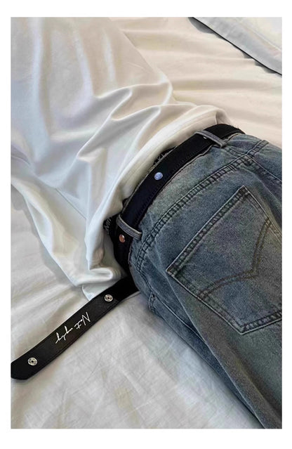 Gemstone Haircalf Aged Silver Buckle Leather Belt [ID:0529BE]