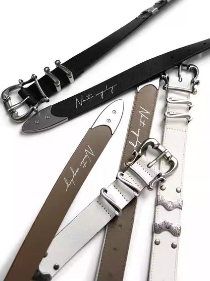 Matte Silver Irises and Foil Engraving Cowhide Belt [ID:0530BE]