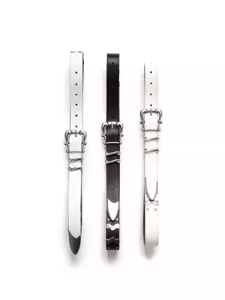 Matte Silver Irises and Foil Engraving Cowhide Belt [ID:0530BE]