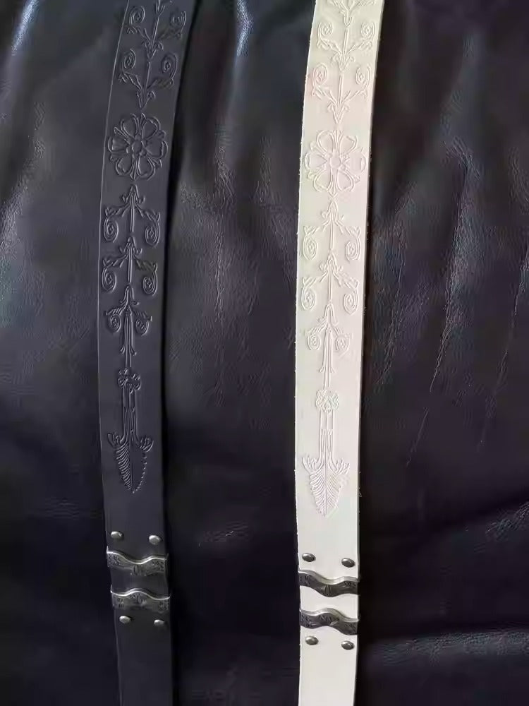 Matte Silver Irises and Foil Engraving Cowhide Belt [ID:0530BE]