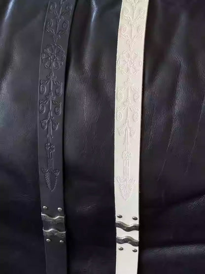 Matte Silver Irises and Foil Engraving Cowhide Belt [ID:0530BE]