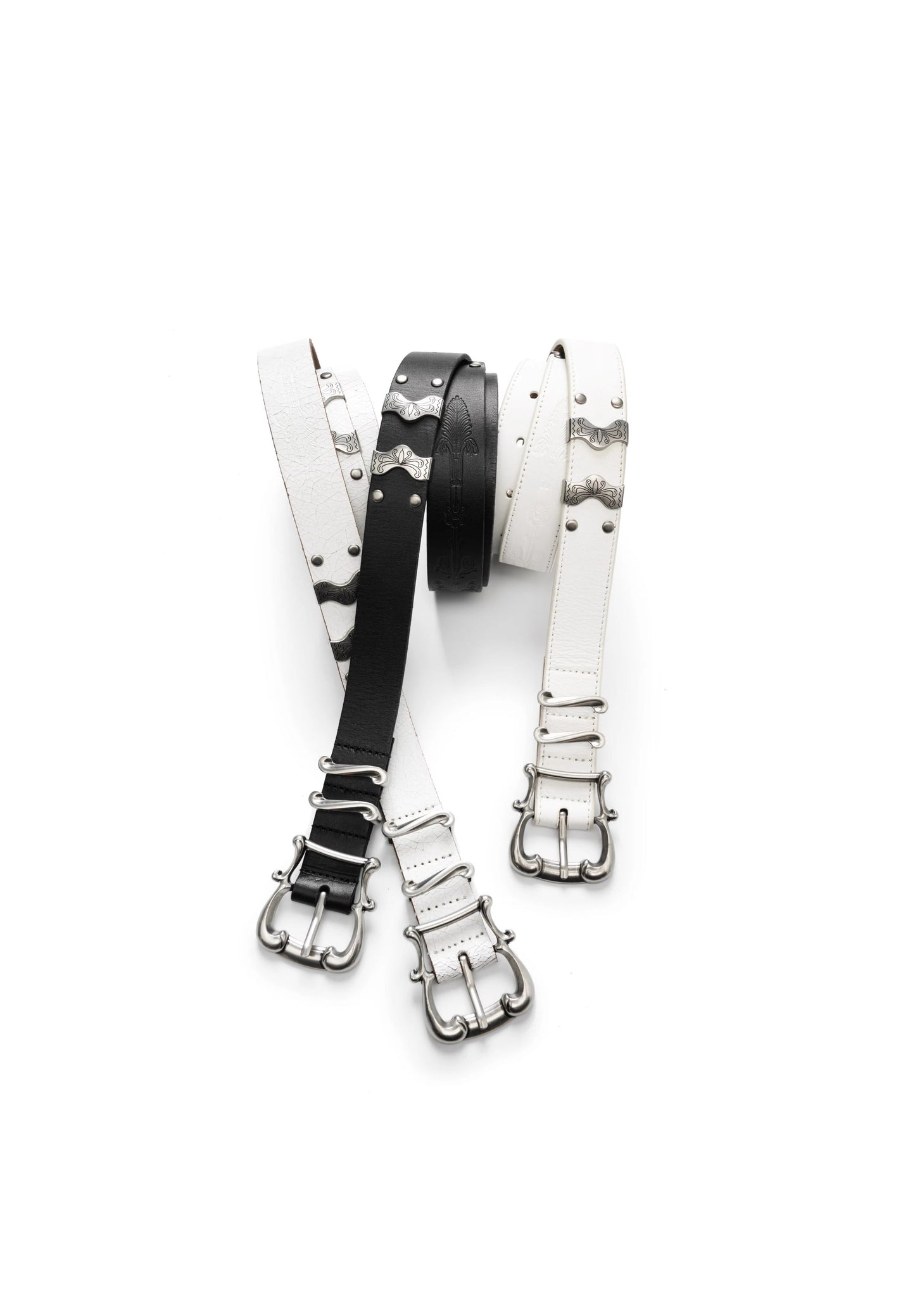 Matte Silver Irises and Foil Engraving Cowhide Belt [ID:0530BE]