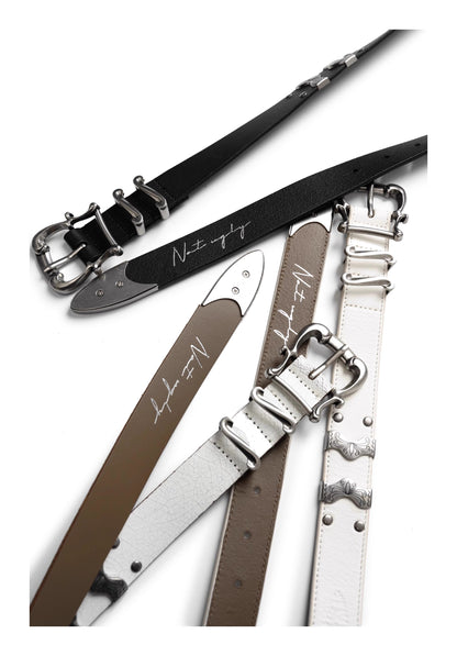 Matte Silver Irises and Foil Engraving Cowhide Belt [ID:0530BE]