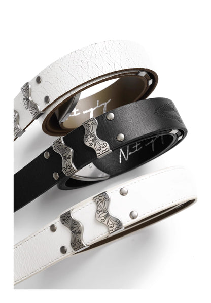 Matte Silver Irises and Foil Engraving Cowhide Belt [ID:0530BE]
