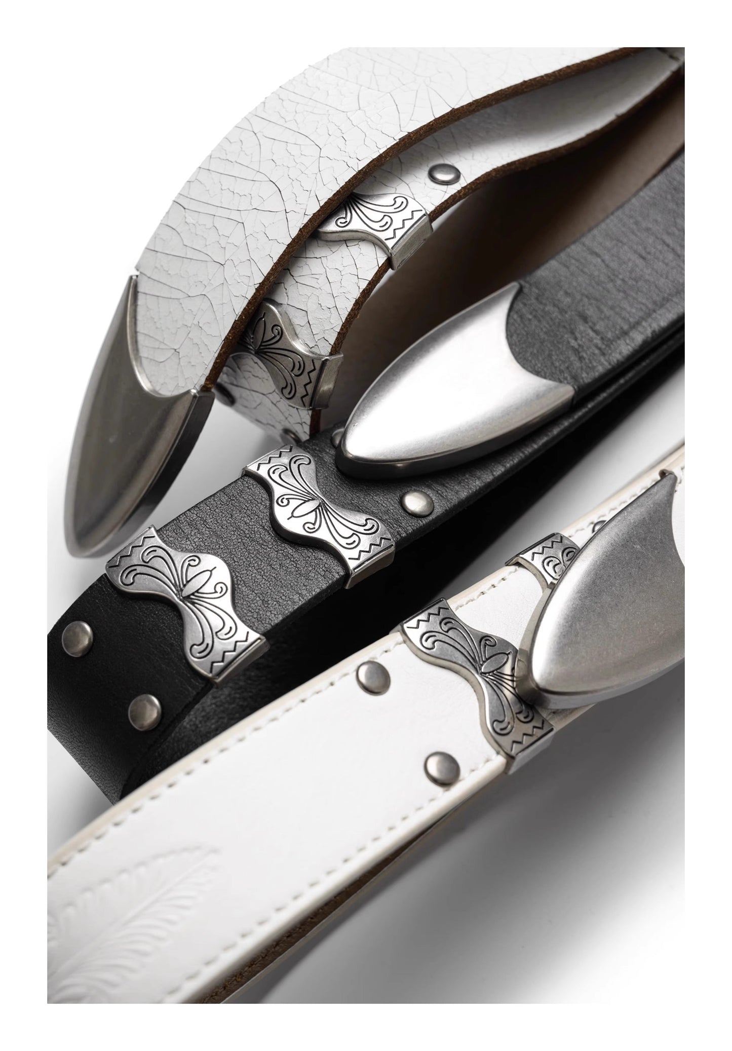 Matte Silver Irises and Foil Engraving Cowhide Belt [ID:0530BE]