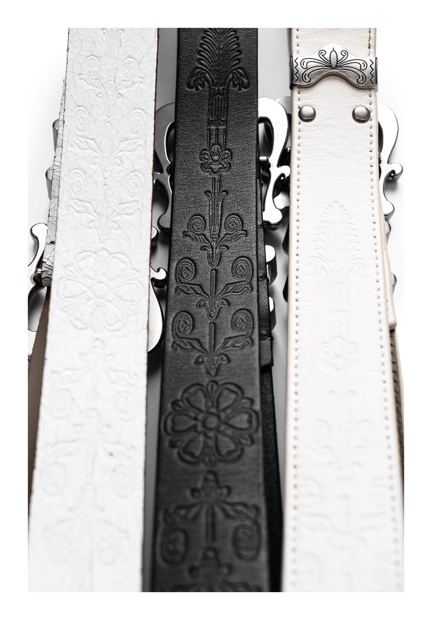 Matte Silver Irises and Foil Engraving Cowhide Belt [ID:0530BE]