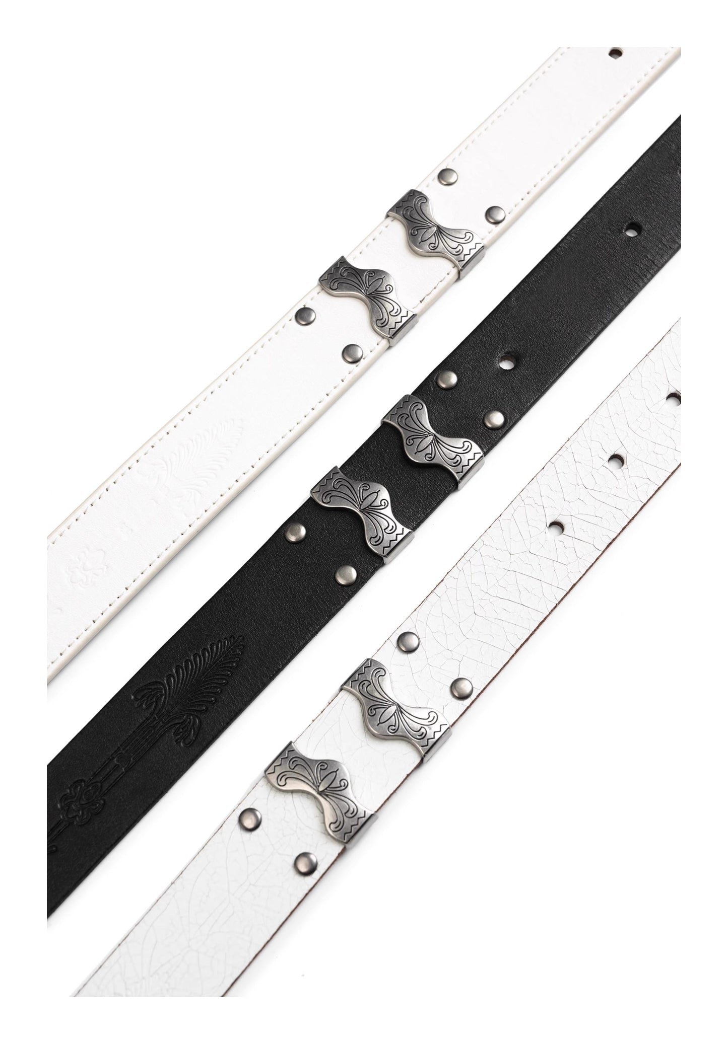 Matte Silver Irises and Foil Engraving Cowhide Belt [ID:0530BE]