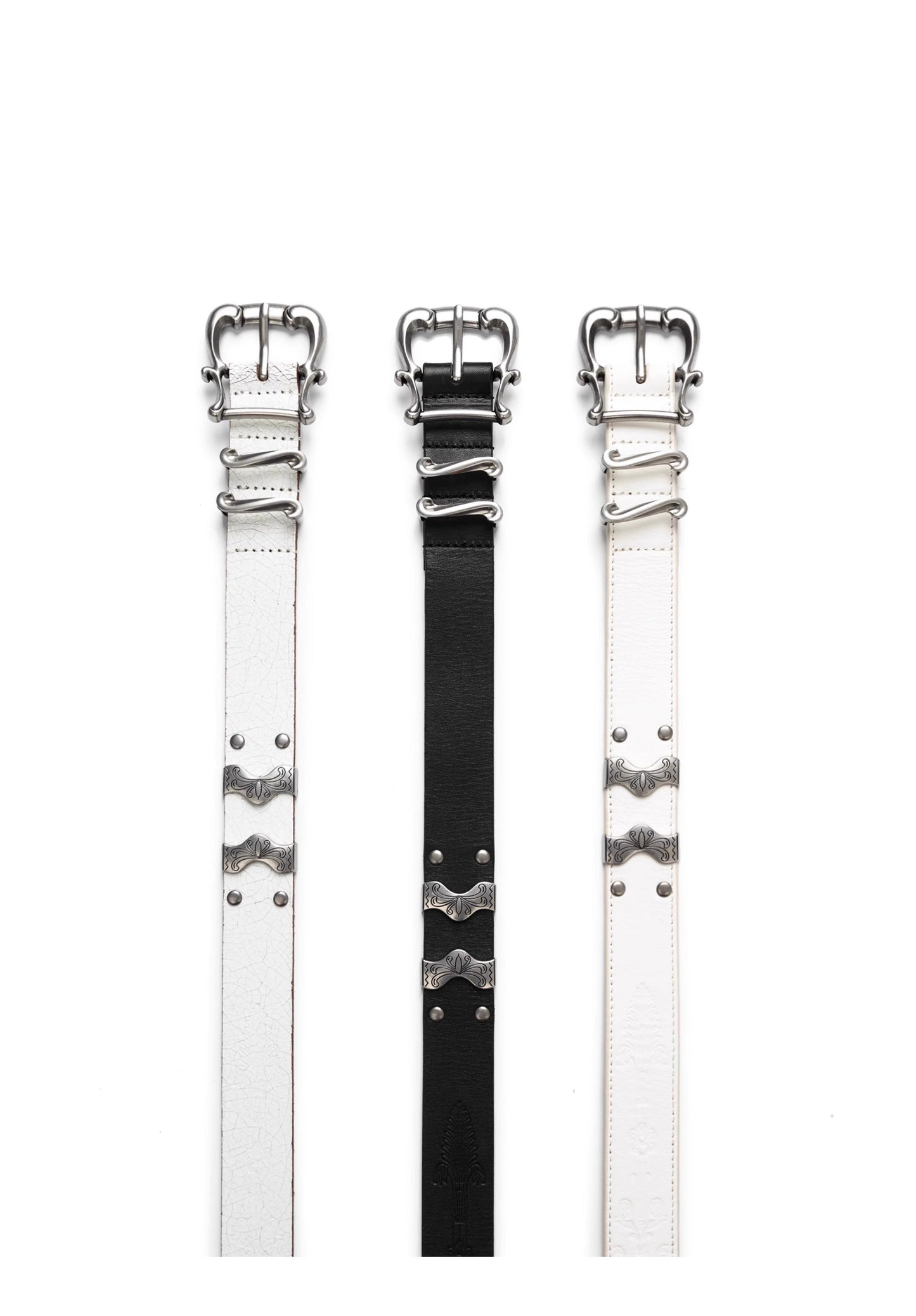 Matte Silver Irises and Foil Engraving Cowhide Belt [ID:0530BE]