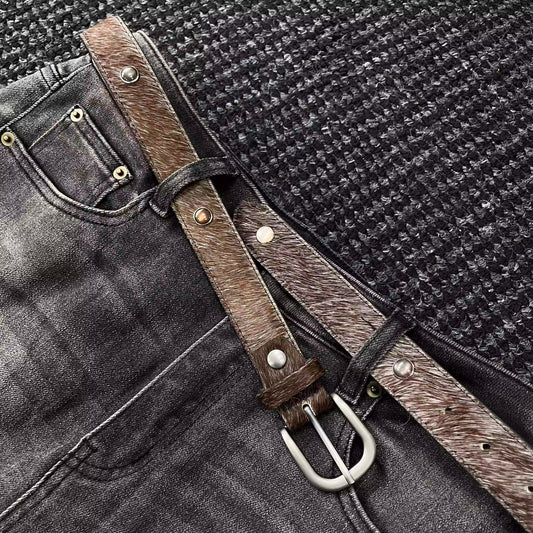 Palm Gemstone Haircalf Aged Silver Buckle Embossed Belt [ID:0531BE]