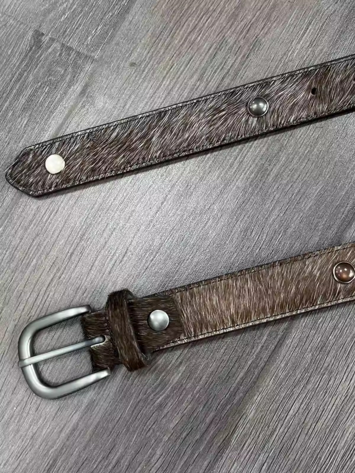 Palm Gemstone Haircalf Aged Silver Buckle Embossed Belt [ID:0531BE]