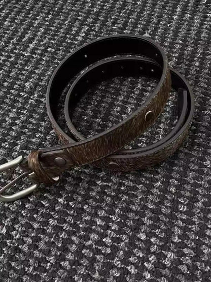 Palm Gemstone Haircalf Aged Silver Buckle Embossed Belt [ID:0531BE]