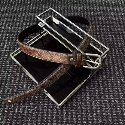Palm Gemstone Haircalf Aged Silver Buckle Embossed Belt [ID:0531BE]