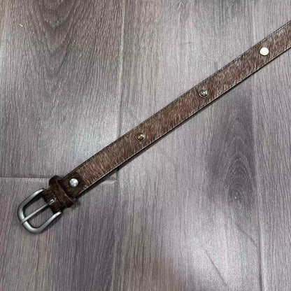 Palm Gemstone Haircalf Aged Silver Buckle Embossed Belt [ID:0531BE]