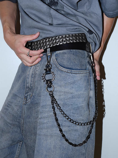 Dark Denim Skull Studded Punk Rock Leather Design Belt [ID:0535BE]