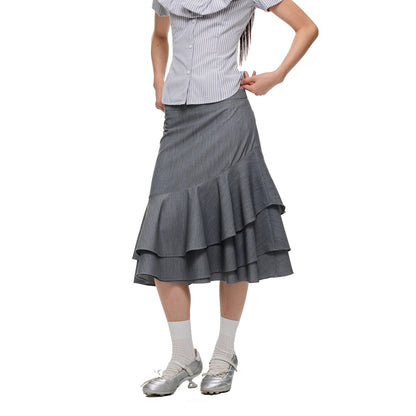 Layered Ruffled Overlay Flared Basic Straight Skirt Pants [ID:0536PA]