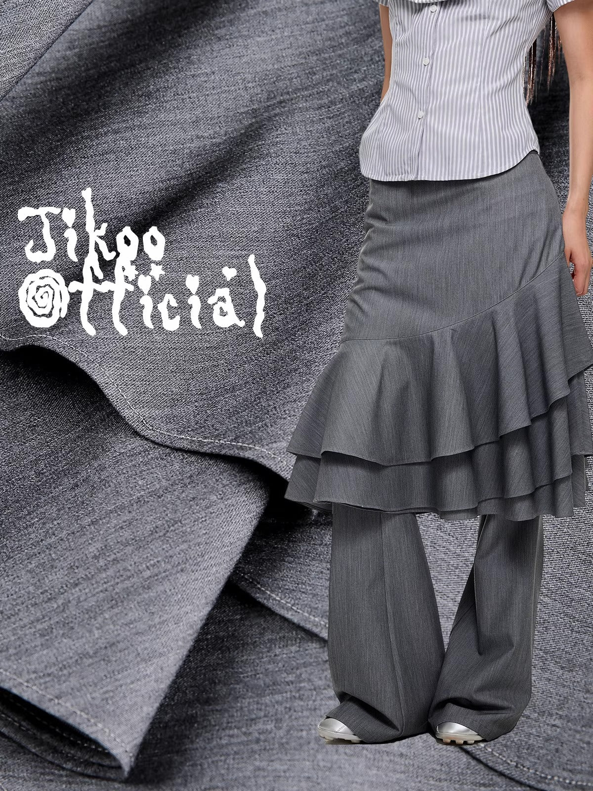 Layered Ruffled Overlay Flared Basic Straight Skirt Pants [ID:0536PA]