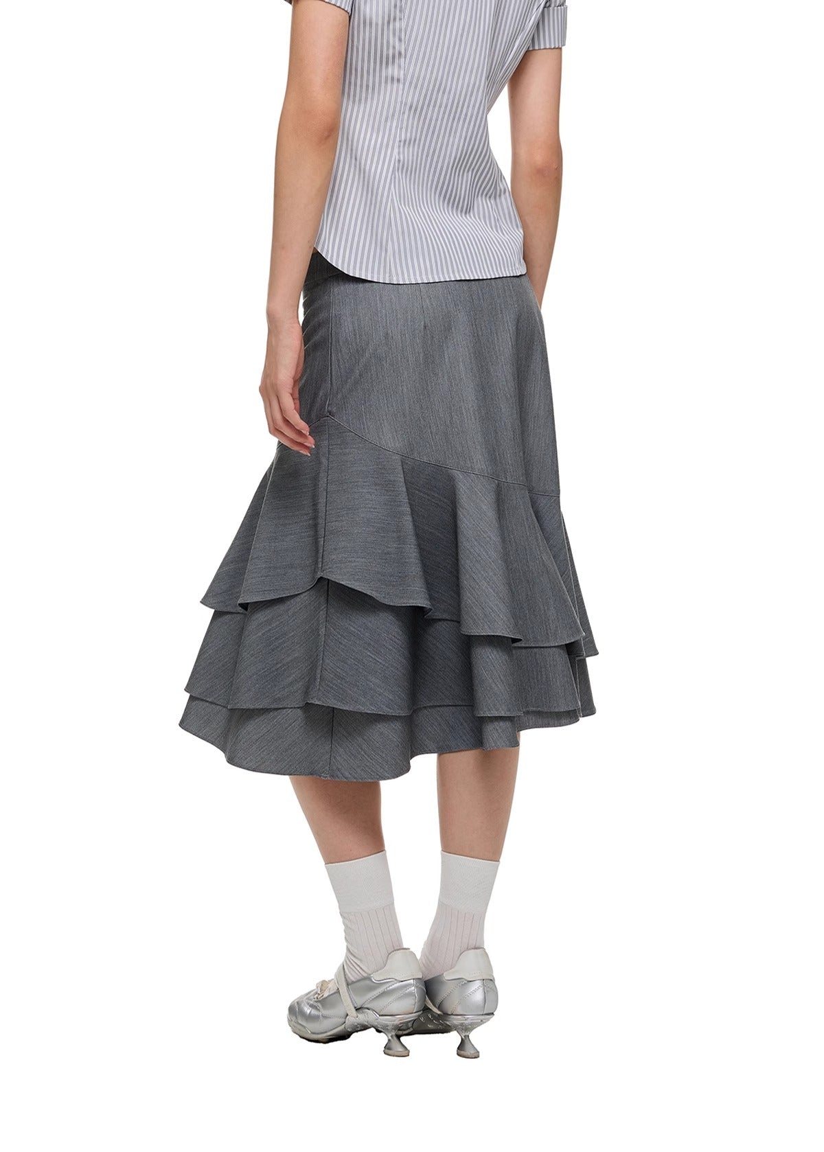 Layered Ruffled Overlay Flared Basic Straight Skirt Pants [ID:0536PA]