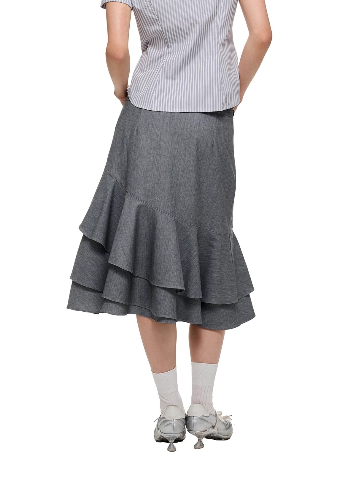 Layered Ruffled Overlay Flared Basic Straight Skirt Pants [ID:0536PA]