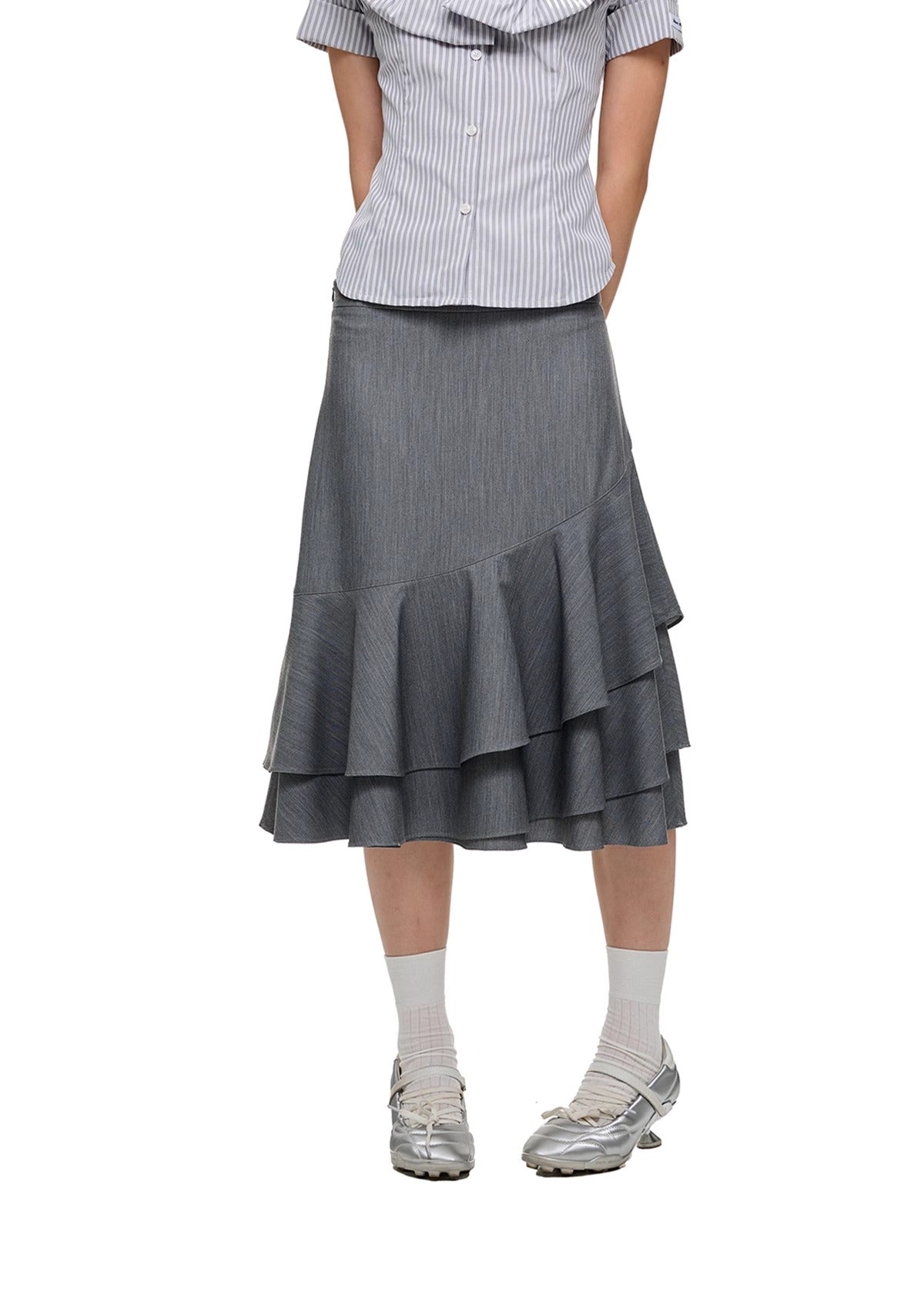 Layered Ruffled Overlay Flared Basic Straight Skirt Pants [ID:0536PA]