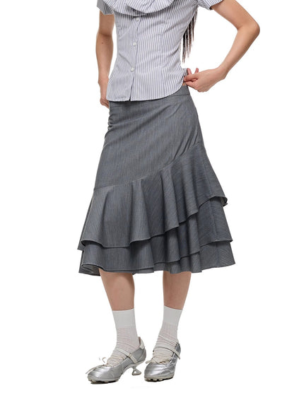 Layered Ruffled Overlay Flared Basic Straight Skirt Pants [ID:0536PA]