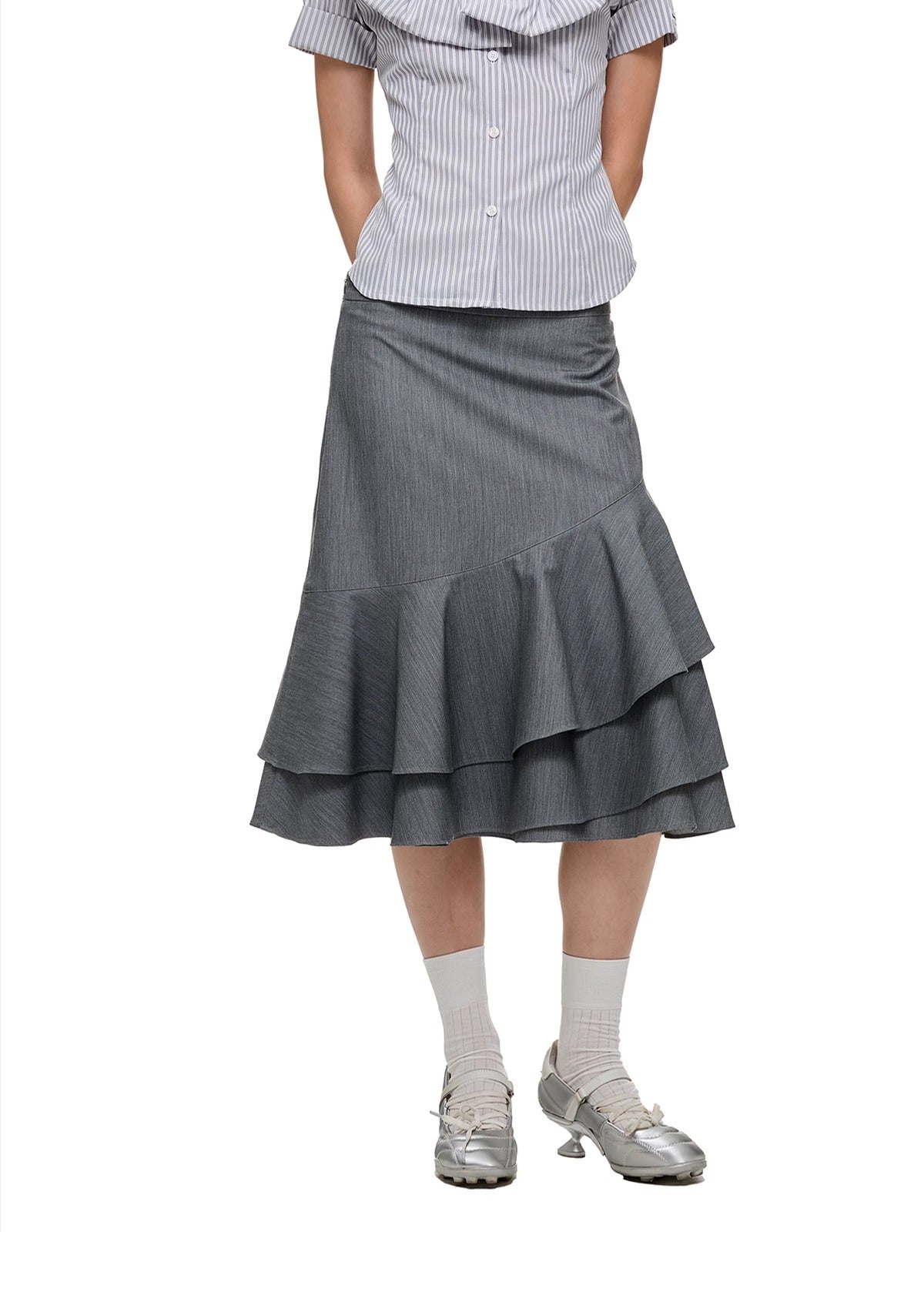 Layered Ruffled Overlay Flared Basic Straight Skirt Pants [ID:0536PA]