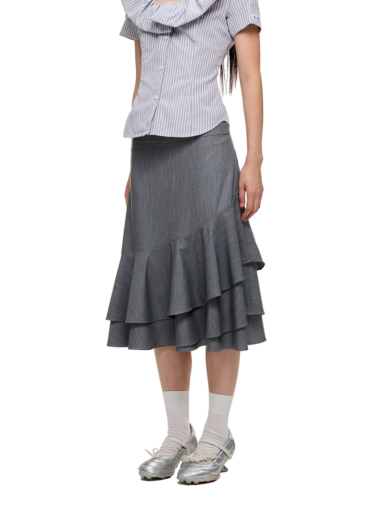 Layered Ruffled Overlay Flared Basic Straight Skirt Pants [ID:0536PA]