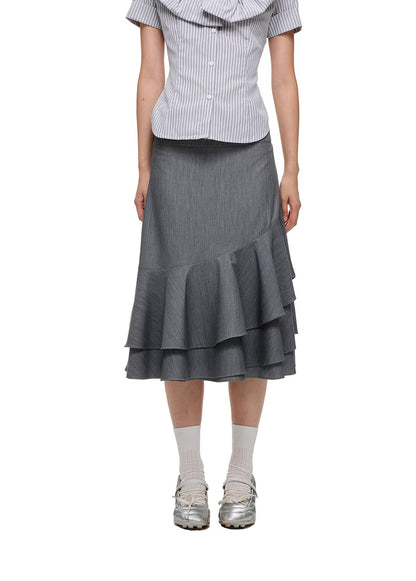 Layered Ruffled Overlay Flared Basic Straight Skirt Pants [ID:0536PA]