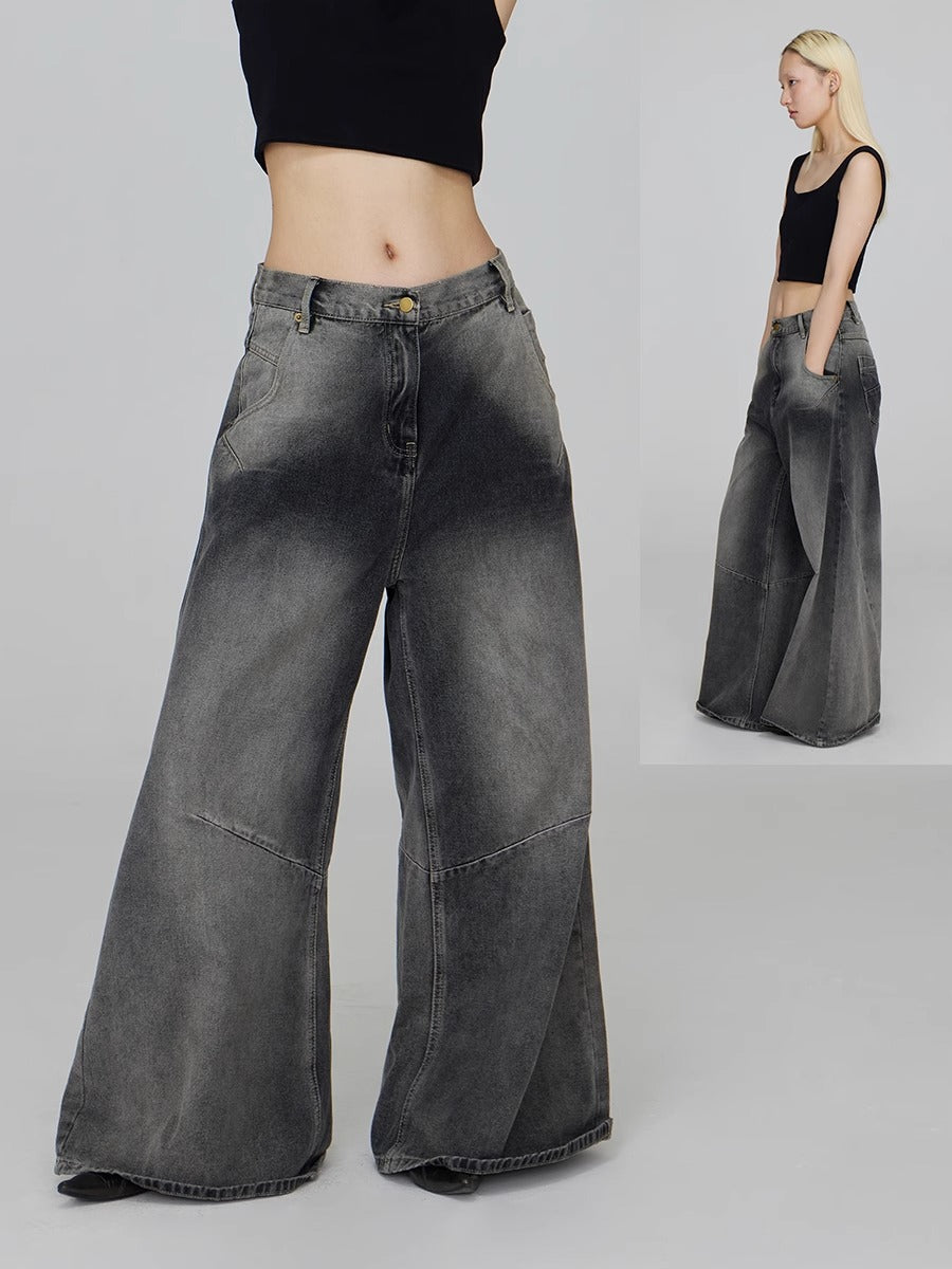 Cross Patch Washed Loose Straight Leg Denim Pant [ID:0538PA]
