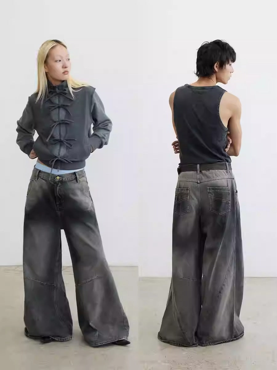 Cross Patch Washed Loose Straight Leg Denim Pant [ID:0538PA]
