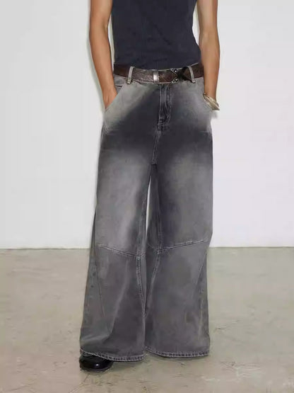 Cross Patch Washed Loose Straight Leg Denim Pant [ID:0538PA]