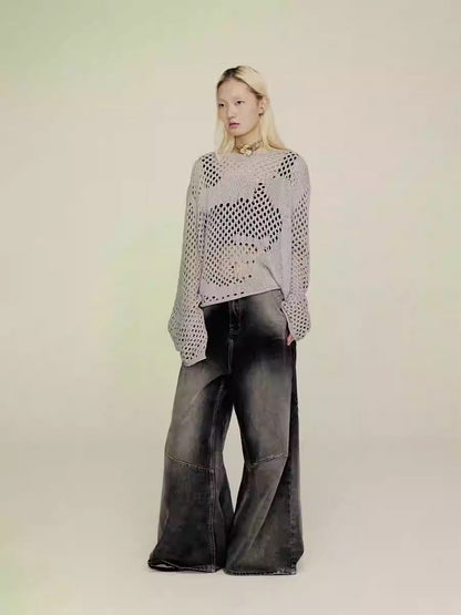 Cross Patch Washed Loose Straight Leg Denim Pant [ID:0538PA]
