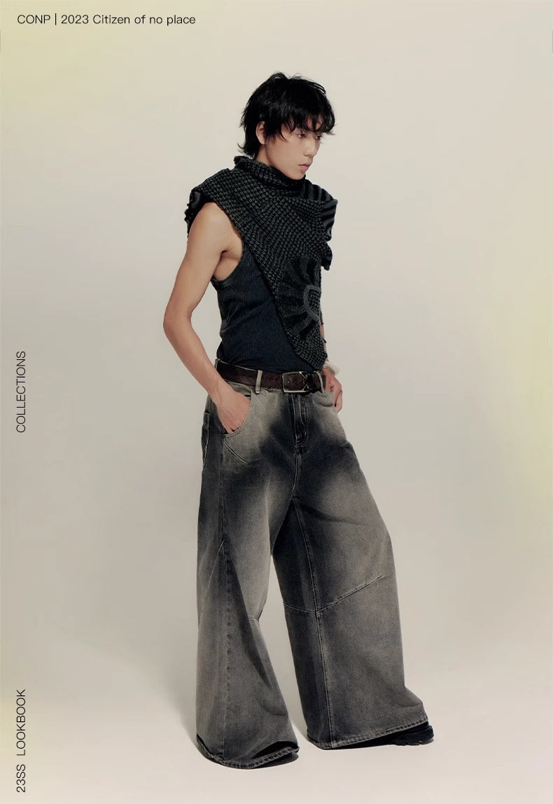 Cross Patch Washed Loose Straight Leg Denim Pant [ID:0538PA]