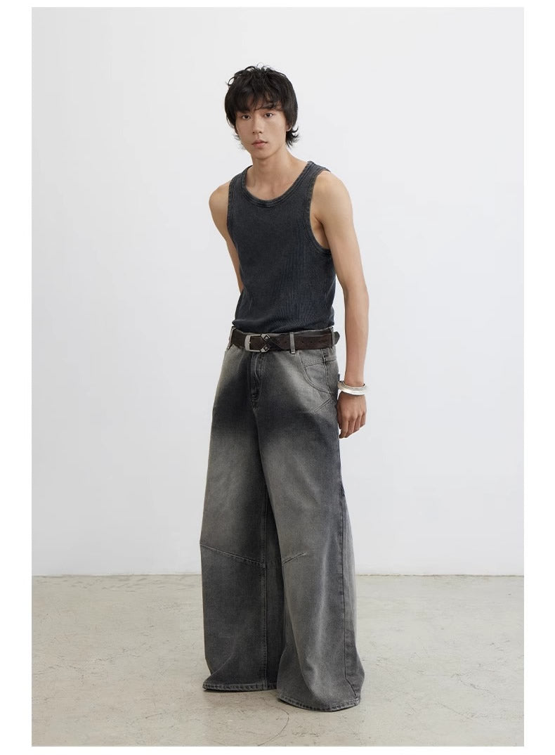 Cross Patch Washed Loose Straight Leg Denim Pant [ID:0538PA]