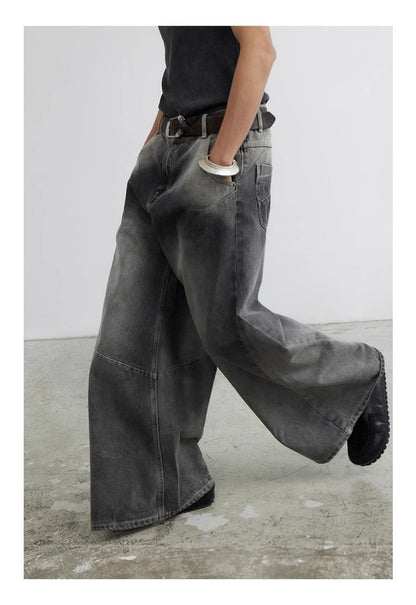 Cross Patch Washed Loose Straight Leg Denim Pant [ID:0538PA]