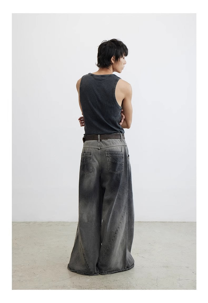 Cross Patch Washed Loose Straight Leg Denim Pant [ID:0538PA]