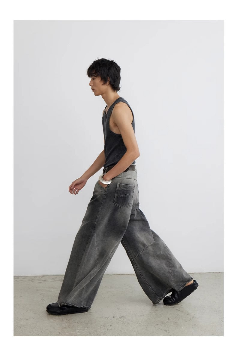 Cross Patch Washed Loose Straight Leg Denim Pant [ID:0538PA]