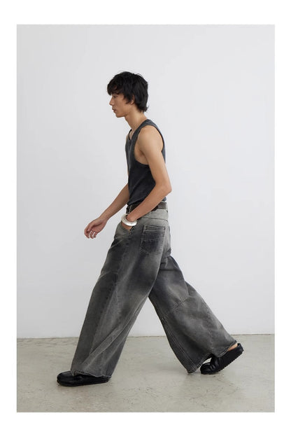 Cross Patch Washed Loose Straight Leg Denim Pant [ID:0538PA]