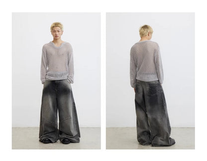 Cross Patch Washed Loose Straight Leg Denim Pant [ID:0538PA]