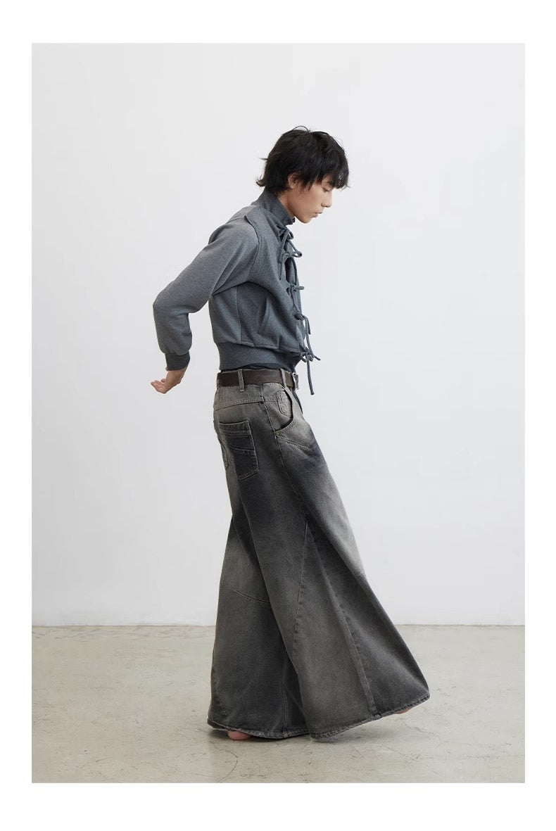 Cross Patch Washed Loose Straight Leg Denim Pant [ID:0538PA]