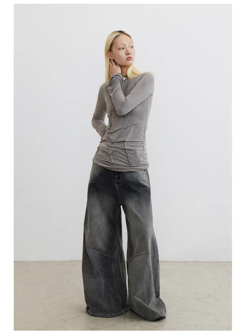 Cross Patch Washed Loose Straight Leg Denim Pant [ID:0538PA]