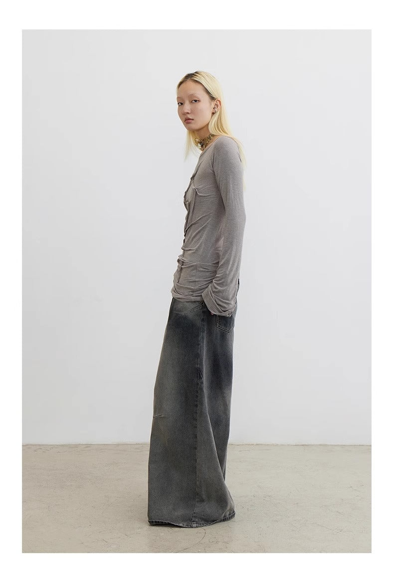 Cross Patch Washed Loose Straight Leg Denim Pant [ID:0538PA]